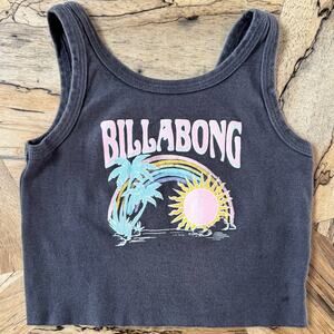 Billabong Sun Lover Distressed Cropped Tank Top Faded Charcoal Black - Medium